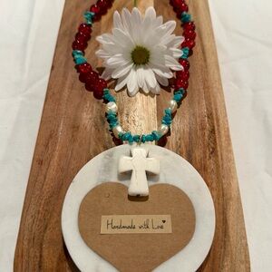 Handmade with Love Red and Turquoise Necklace